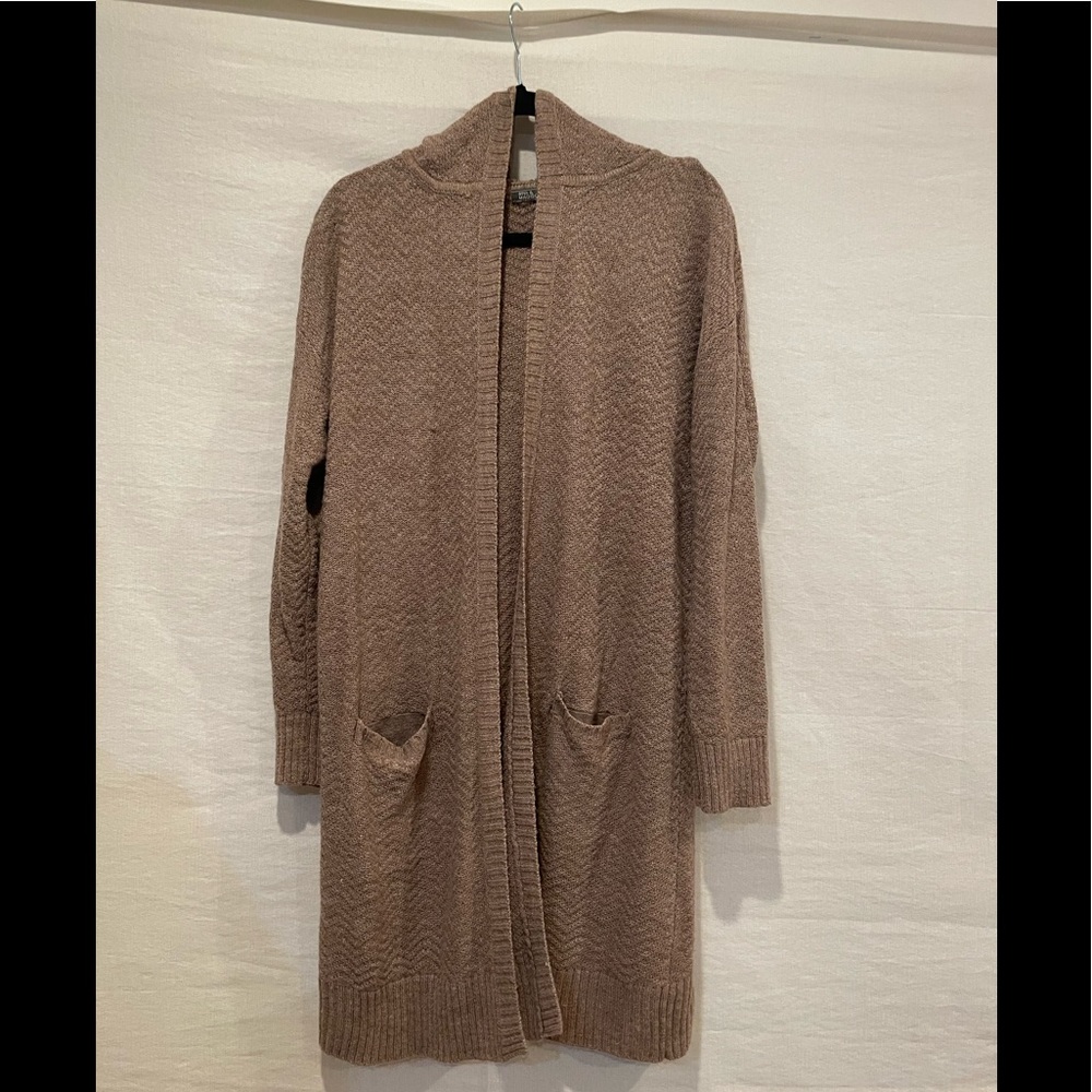 Long open front hooded cardigan size L